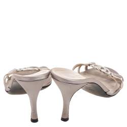 Pre Owned Gucci Grey  GG Interlocking Satin Strappy Slide Sandals Size 37.5
