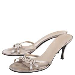 Pre Owned Gucci Grey  GG Interlocking Satin Strappy Slide Sandals Size 37.5