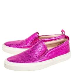 Pre Owned حذاء رياضي غوتشي جلد فويل وردي سليب أون مقاس 36.5