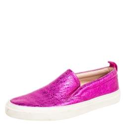 Pre Owned حذاء رياضي غوتشي جلد فويل وردي سليب أون مقاس 36.5