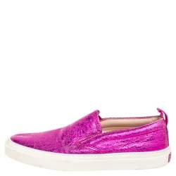 Pre Owned حذاء رياضي غوتشي جلد فويل وردي سليب أون مقاس 36.5