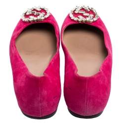 Pre Owned حذاء باليرينا فلات غوتشي سويدي وردي مزين جي جي كريستال مقاس 38