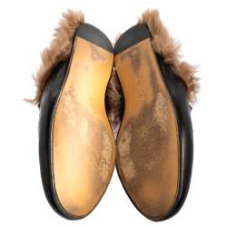 Pre Owned صندل فلات سلايد غوتشي برينستون هورسبيت فرو وجلد أسود مقاس 38