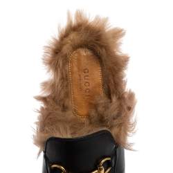 Pre Owned صندل فلات سلايد غوتشي برينستون هورسبيت فرو وجلد أسود مقاس 38