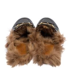 Pre Owned صندل فلات سلايد غوتشي برينستون هورسبيت فرو وجلد أسود مقاس 38