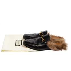 Pre Owned صندل فلات سلايد غوتشي برينستون هورسبيت فرو وجلد أسود مقاس 38