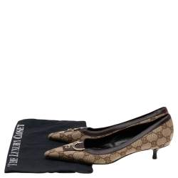 Pre Owned Gucci Beige/Brown GG Canvas and Leather Pointed Toe Pumps Size 35.5
