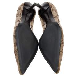 Pre Owned Gucci Beige/Brown GG Canvas and Leather Pointed Toe Pumps Size 35.5
