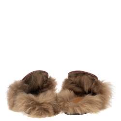 Pre Owned حذاء مولز غوتشي هورسبيت برينستاون بطانة فرو وجلد وردي مقاس 37