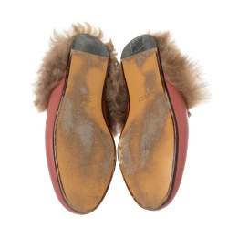 Pre Owned حذاء مولز غوتشي هورسبيت برينستاون بطانة فرو وجلد وردي مقاس 37