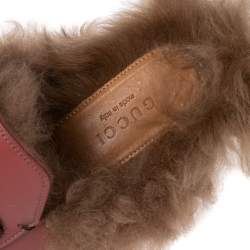 Pre Owned حذاء مولز غوتشي هورسبيت برينستاون بطانة فرو وجلد وردي مقاس 37