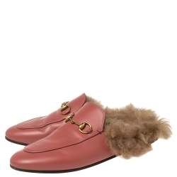 Pre Owned حذاء مولز غوتشي هورسبيت برينستاون بطانة فرو وجلد وردي مقاس 37