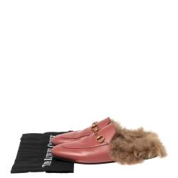 Pre Owned حذاء مولز غوتشي هورسبيت برينستاون بطانة فرو وجلد وردي مقاس 37