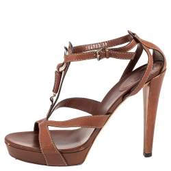 Gucci Brown Leather Icon Bit Ankle-Strap Platform Sandals Size 39