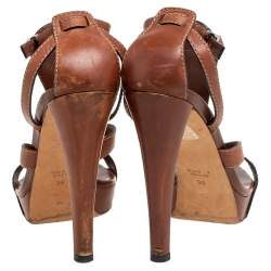 Gucci Brown Leather Icon Bit Ankle-Strap Platform Sandals Size 39