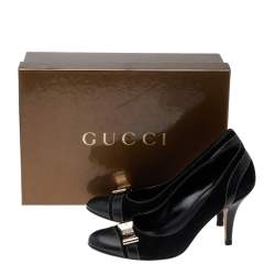 Pre Owned Gucci Black Suede and Leather Bow Cap Toe Pumps Size 36C