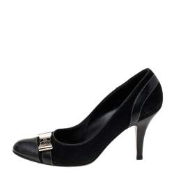 Pre Owned Gucci Black Suede and Leather Bow Cap Toe Pumps Size 36C