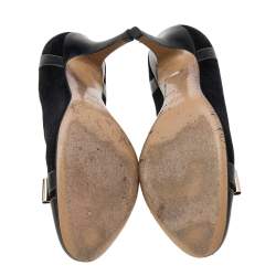 Pre Owned Gucci Black Suede and Leather Bow Cap Toe Pumps Size 36C