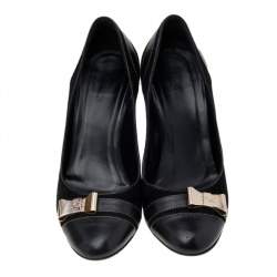 Pre Owned Gucci Black Suede and Leather Bow Cap Toe Pumps Size 36C
