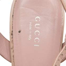 Pre Owned صندل غوتشي هورسبيت جلد بيج لامع بحزام للكاحل نعل سميك مقاس 39