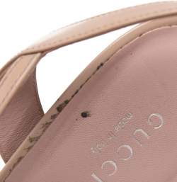 Pre Owned صندل غوتشي هورسبيت جلد بيج لامع بحزام للكاحل نعل سميك مقاس 39