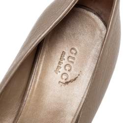 Pre Owned Gucci Metallic Bronze Leather Horsebit Peep Toe Pumps Size 36