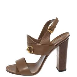 Pre Owned صندل غوتشي هورسبيت جلد بني كعب سميك بحزام للكاحل مقاس 37