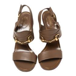 Pre Owned صندل غوتشي هورسبيت جلد بني كعب سميك بحزام للكاحل مقاس 37