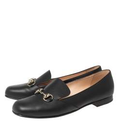 Pre Owned Gucci Black Leather Horsebit Loafers Size 39 