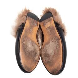 مملوكة مسبقًا حذاء سلايد غوتشي برينستون فرو وجلد أسود مقاس 37.5