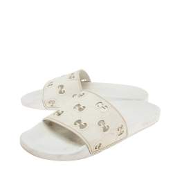 Pre Owned Gucci White Rubber Pursuit G Slides Size 38