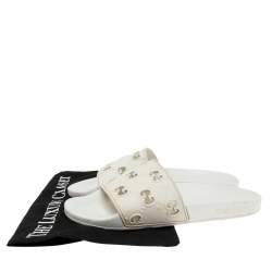 Pre Owned Gucci White Rubber Pursuit G Slides Size 38