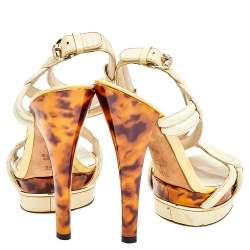 Pre Owned Gucci White Patent Leather Platform Ankle Strap Sandals Size 35.5