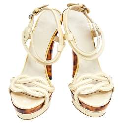 Pre Owned Gucci White Patent Leather Platform Ankle Strap Sandals Size 35.5