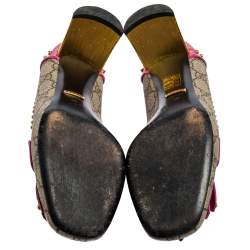 Pre Owned Gucci Pink/Canvas Leather And Patent Horsebit Block Heel Loafer Pumps Size 39