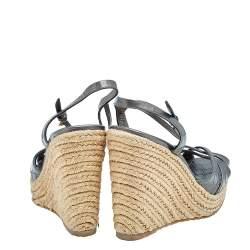 مملوكة مسبقًا Gucci Grey Microguccissima Patent Leather Penelope Espadrille Wedge Sandals Size 36