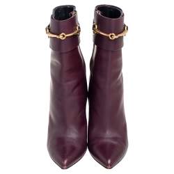 Pre Owned Gucci Burgundy Leather Horsebit Ursula Mid-Calf Boots Size 38.5