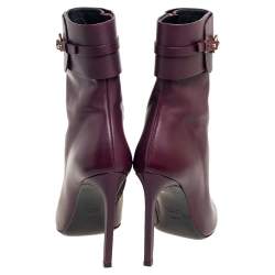 Pre Owned Gucci Burgundy Leather Horsebit Ursula Mid-Calf Boots Size 38.5