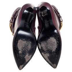 Pre Owned Gucci Burgundy Leather Horsebit Ursula Mid-Calf Boots Size 38.5