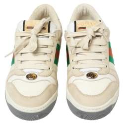 مملوكة مسبقًا Gucci Beige Leather and Nubuck Leather Screener Low Top Sneakers Size 37