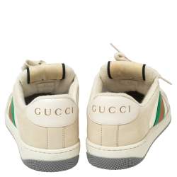 مملوكة مسبقًا Gucci Beige Leather and Nubuck Leather Screener Low Top Sneakers Size 37
