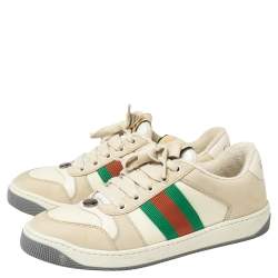 مملوكة مسبقًا Gucci Beige Leather and Nubuck Leather Screener Low Top Sneakers Size 37