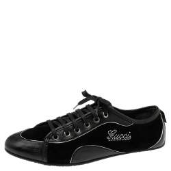 Pre Owned حذاء رياضي غوتشي جلد وسويدي أسود عنق منخفض مقاس 38