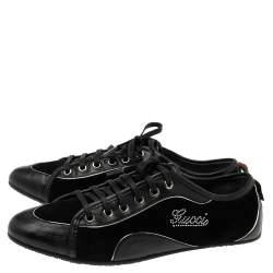 Pre Owned حذاء رياضي غوتشي جلد وسويدي أسود عنق منخفض مقاس 38