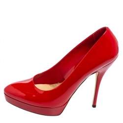 مملوكة مسبقًا حذاء كعب عالي غوتشي جلد أحمر لامع نعل سميك مقاس 38.5