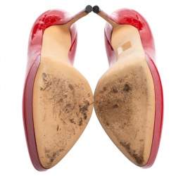 مملوكة مسبقًا حذاء كعب عالي غوتشي جلد أحمر لامع نعل سميك مقاس 38.5