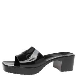 Pre Owned Gucci Black Rubber Block Heel Open Toe Sandals Size 39
