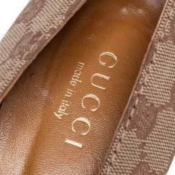 Pre Owned Gucci Beige/Tan GG Canvas and Leather Square Cap-Toe Pumps Size 40.5