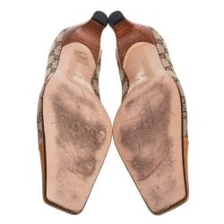 Pre Owned Gucci Beige/Tan GG Canvas and Leather Square Cap-Toe Pumps Size 40.5