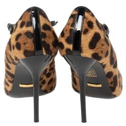 مملوكة مسبقًا Gucci Brown/Beige Leopard Print Calf Hair Beverly T-Strap Pumps Size 37